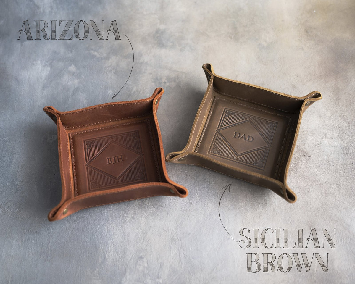 Leather valet trays in Arizona and Sicilian Brown