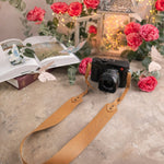 Give Light Luke 1:79 Indian Summer full-grain leather camera strap, Christian scripture gift