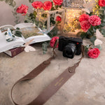 Give Light Luke 1:79 Sicilian Brown full-grain leather camera strap, Christian scripture gift