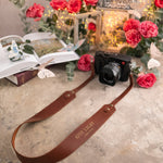 Give Light Luke 1:79 full-grain leather camera strap, Christian scripture gift