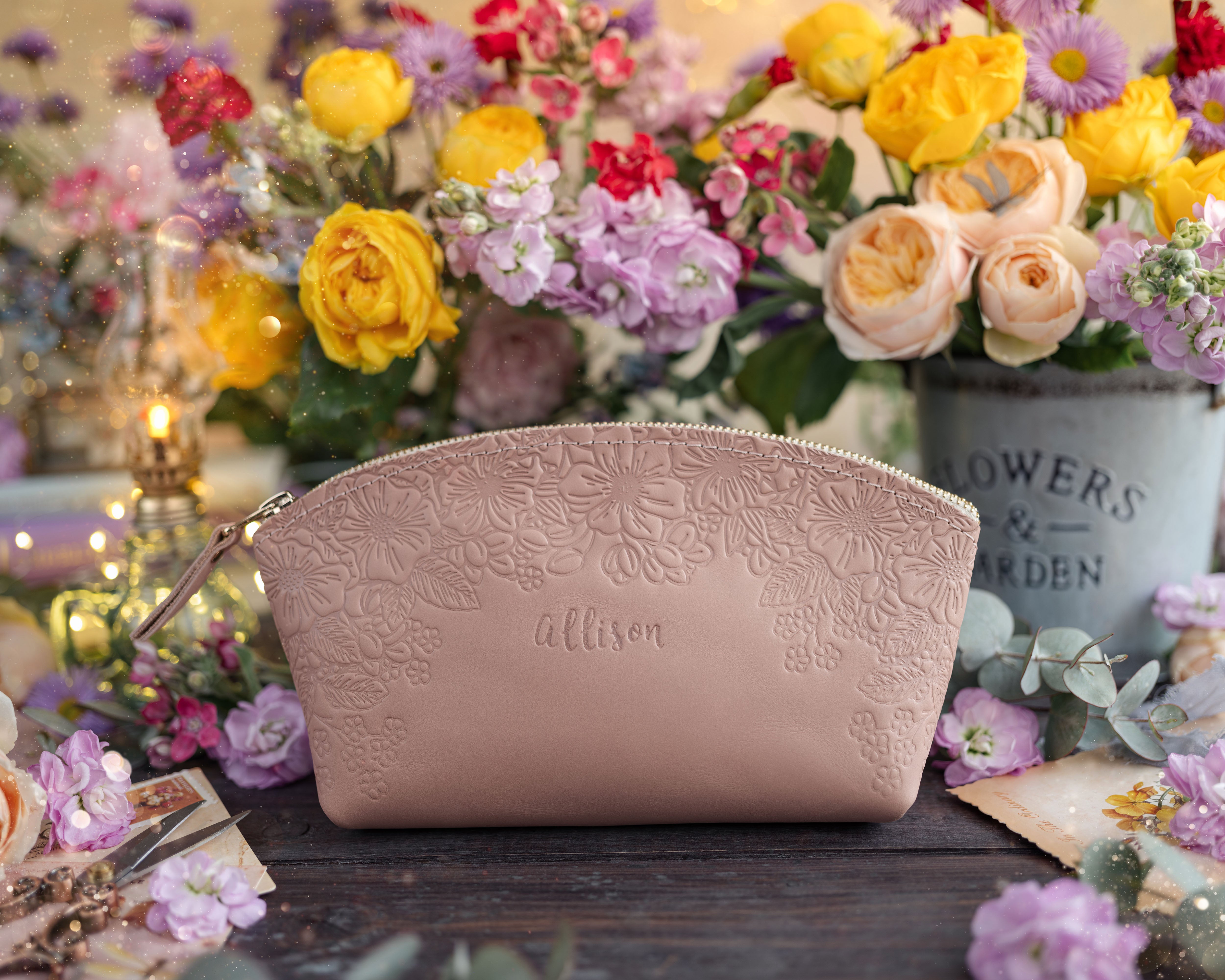 Personalized Makeup Bag With Floral Design