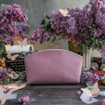 Believe Mark 11:24 Lilac full-grain leather makeup bag, Christian scripture gift