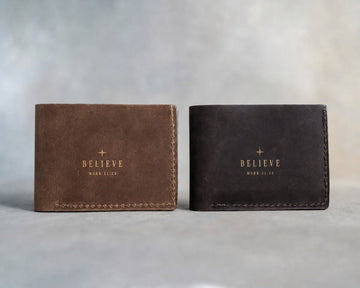 Mark 11:24 men's wallet – "believe" bible verse gift