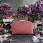 Come Unto Me, All Ye That Labour Matt. 11:28 Parisian Blossom full-grain leather makeup bag, Christian scripture gift