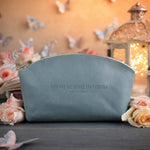 With God All Things Are Possible Matt. 19:26 Turquoise full-grain leather makeup bag, Christian scripture gift