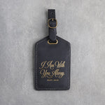 I Am With You Alway Matt. 28:20 Black full-grain leather luggage tag, Christian scripture gift