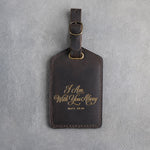 I Am With You Alway Matt. 28:20 Dark Espresso full-grain leather luggage tag, Christian scripture gift