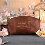 The Light Of The World Matt. 5:14 Arizona full-grain leather makeup bag, Christian scripture gift