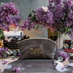 The Light Of The World Matt. 5:14 Country Gray full-grain leather makeup bag, Christian scripture gift