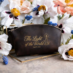 The Light Of The World Matt. 5:14 full-grain leather makeup bag, Christian scripture gift