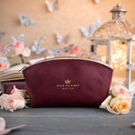 Seek Ye First Matt. 6:33 Sangria full-grain leather makeup bag, Christian scripture gift