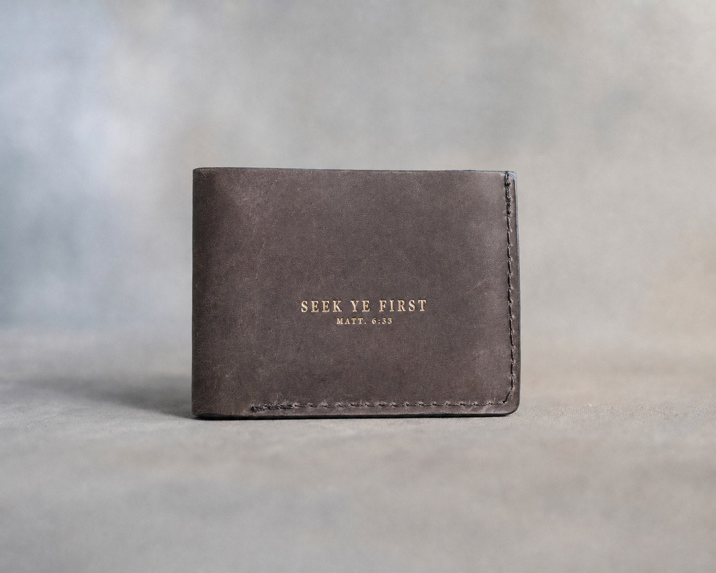 Seek Ye First Matt. 6:33 full-grain leather wallet, Christian scripture gift