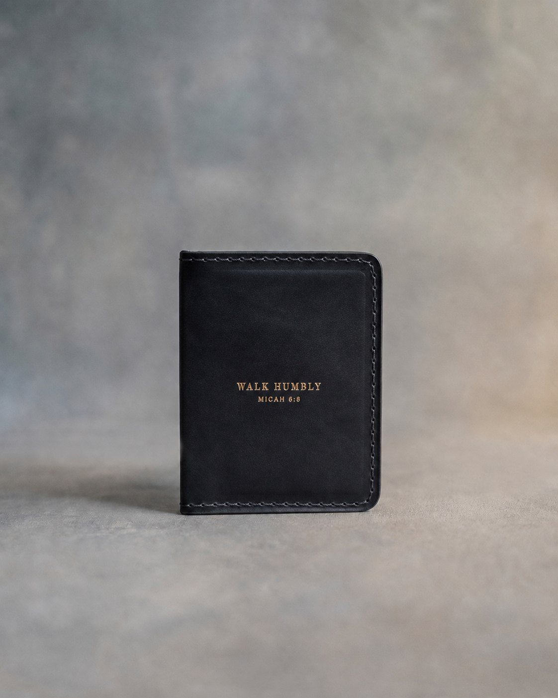Walk Humbly Micah 6:8 Black full-grain leather wallet, Christian scripture gift