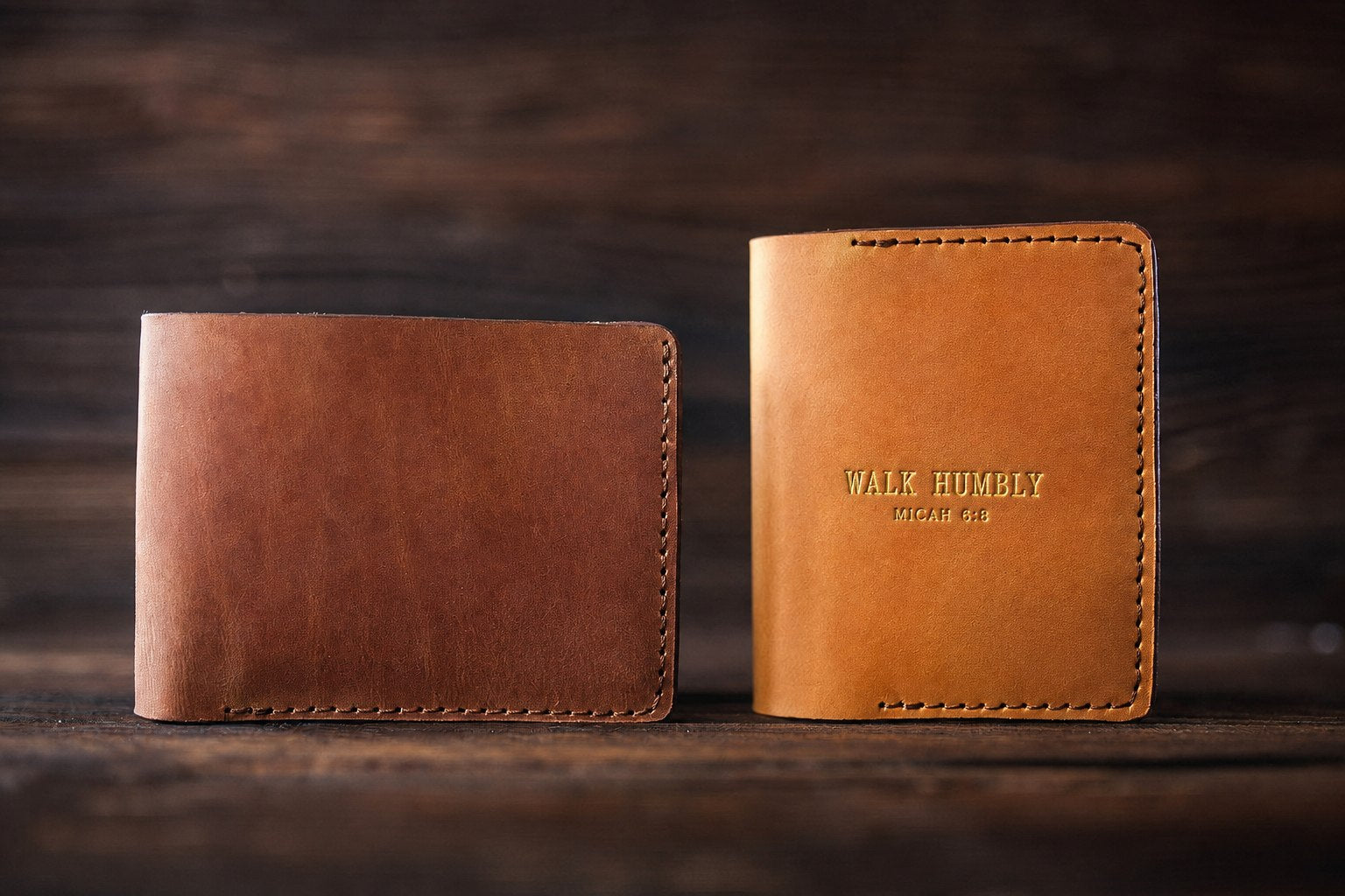 Walk Humbly Micah 6:8 full-grain leather wallet, Christian scripture gift