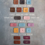 Personalization options for the leather passport cover – monogram styles and letter colors