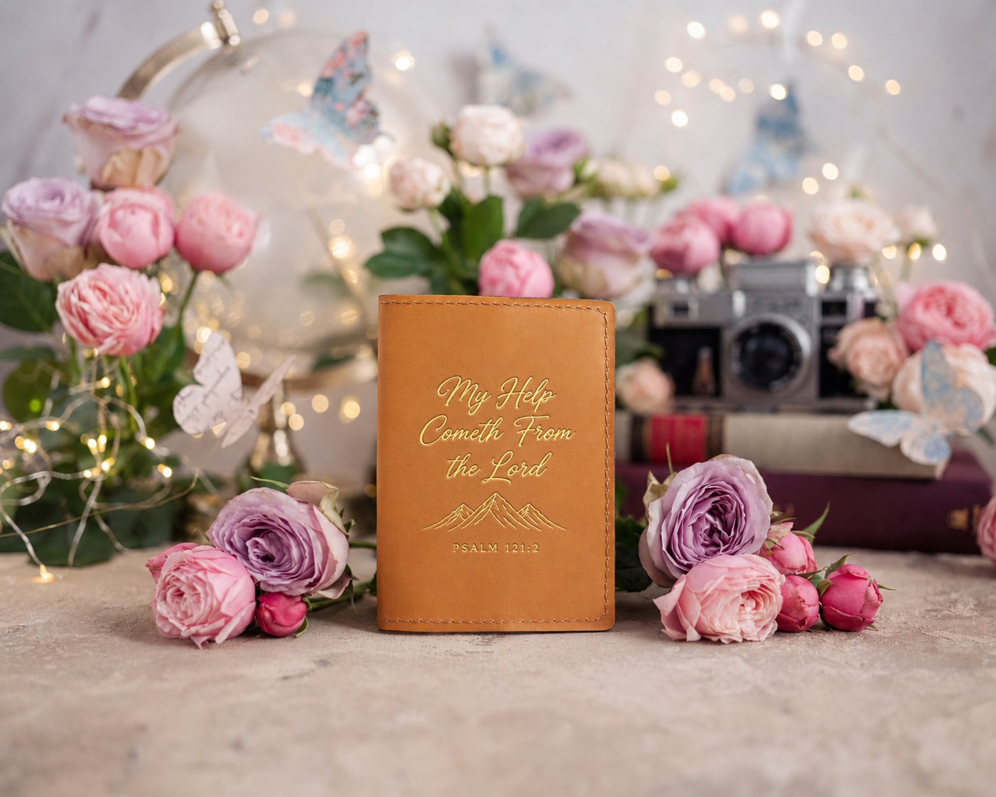 My Help Cometh From The Lord Psalm 121:2 full-grain leather passport cover, Christian scripture gift