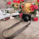 The Joy Of The Lord Nehemiah 8:10 Country Gray full-grain leather camera strap, Christian scripture gift