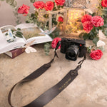 The Joy Of The Lord Nehemiah 8:10 Dark Espresso full-grain leather camera strap, Christian scripture gift
