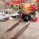 The Joy Of The Lord Nehemiah 8:10 Sicilian Brown full-grain leather camera strap, Christian scripture gift