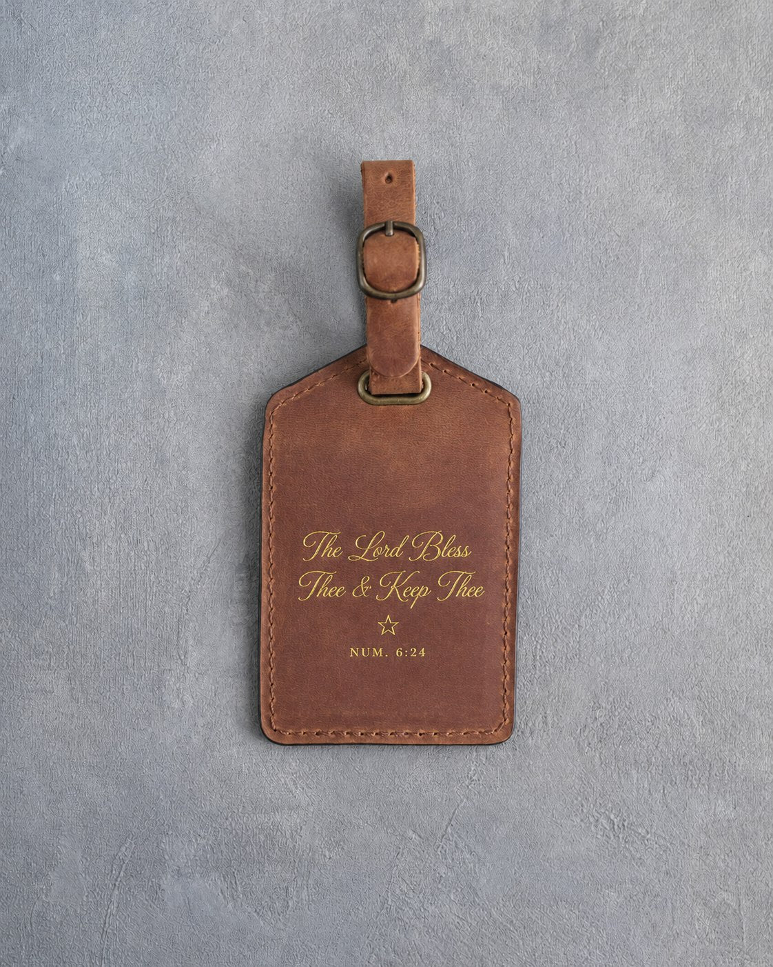The Lord Bless Thee & Keep Thee Num. 6:24 Arizona full-grain leather luggage tag, Christian scripture gift