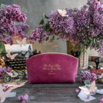 The Lord Bless Thee & Keep Thee Num. 6:24 Fuchsia full-grain leather makeup bag, Christian scripture gift
