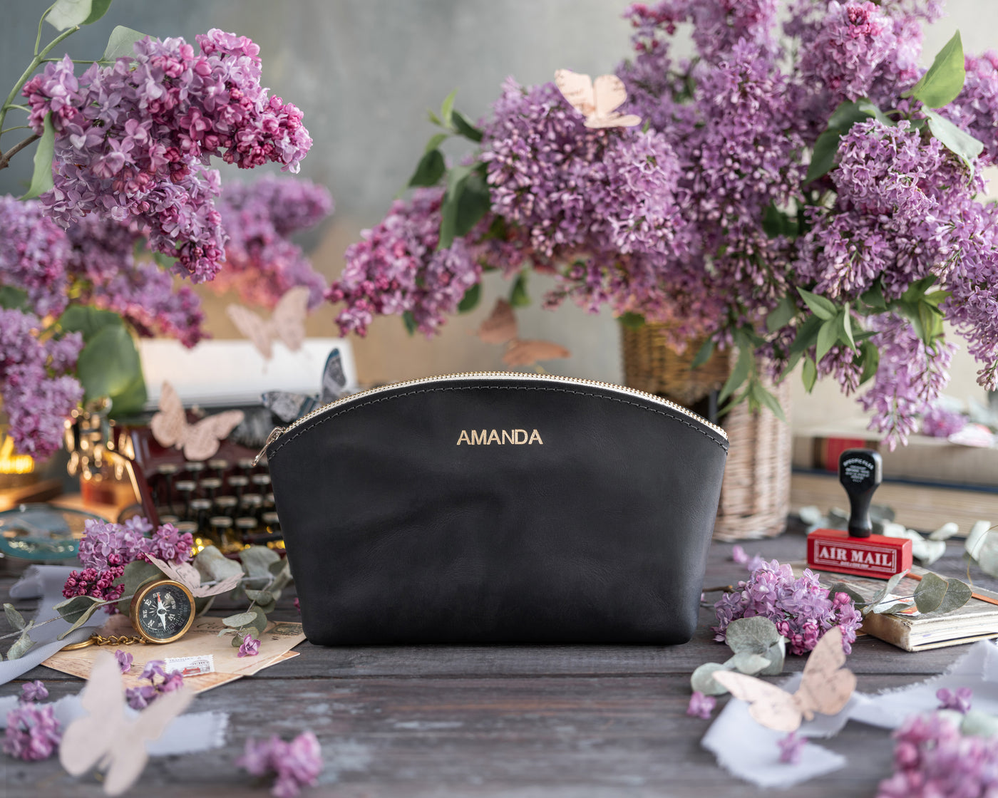 Makeup Bag In Black Leather