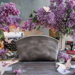 Makeup Bag In Country Gray Leather with hand-finished detailing