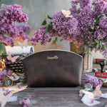 Makeup Bag In Dark Espresso Leather with hand-finished detailing