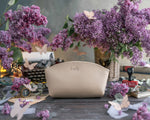 Makeup Bag In Gray Sand Leather