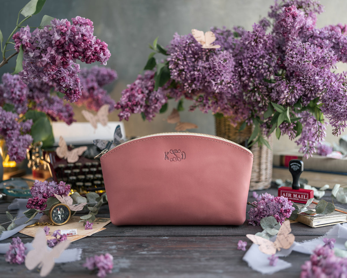 Makeup Bag In Parisian Blossom Leather with hand-finished detailing