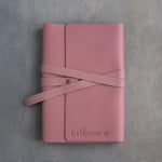 Parisian Blossom leather journal, Medium size, front with a debossed name