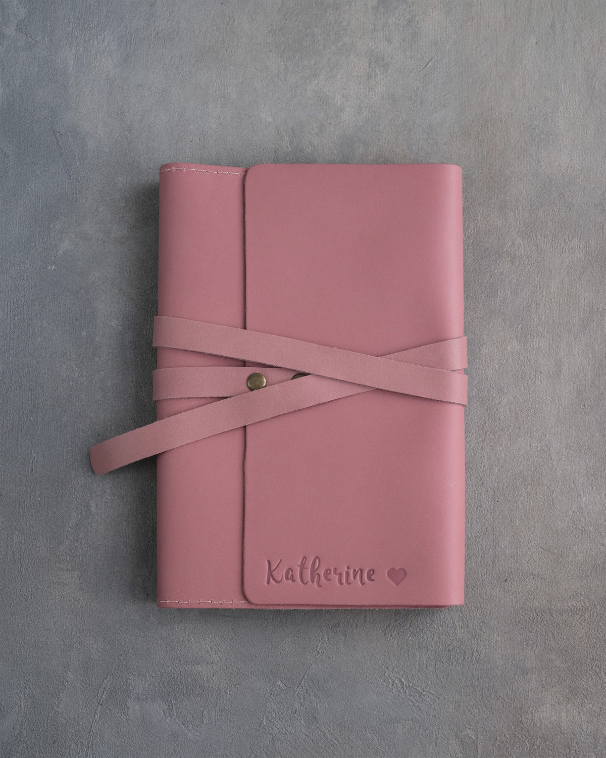 Parisian Blossom leather journal, Medium size, front with a debossed name