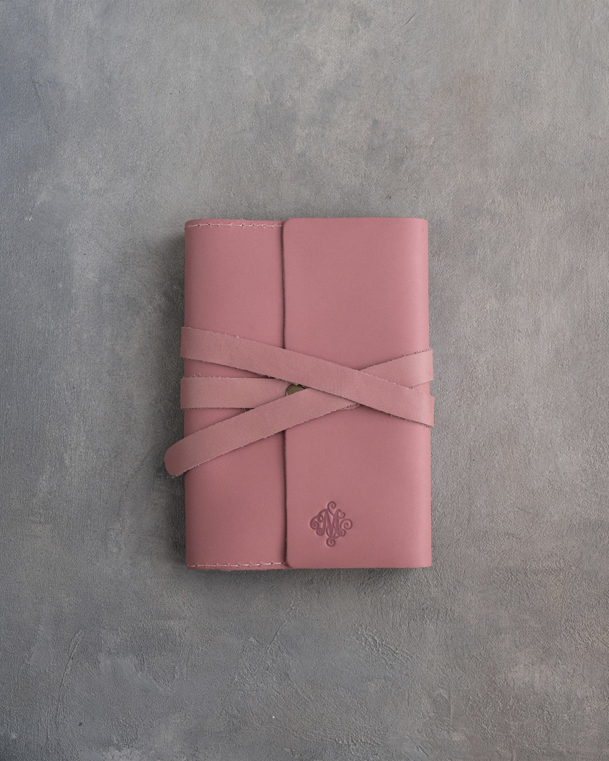 Parisian Blossom leather journal, Small size, front with a debossed name