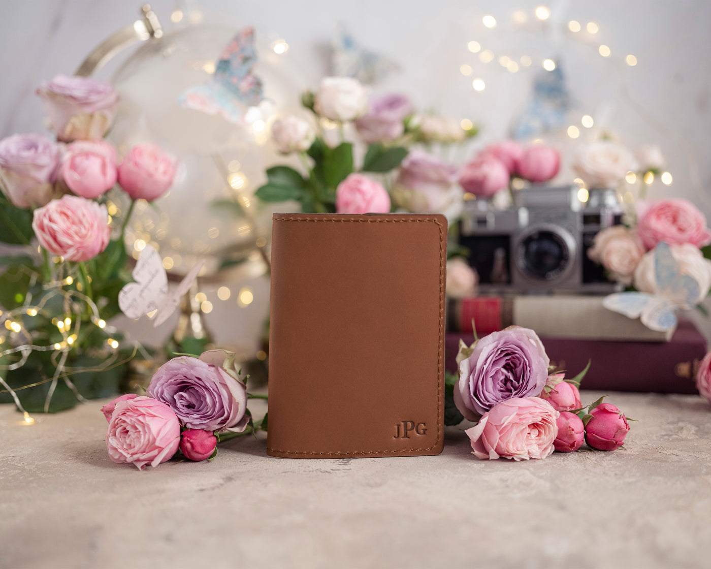 Personalized Passport Cover / Travel Wallet In Caramel Leather