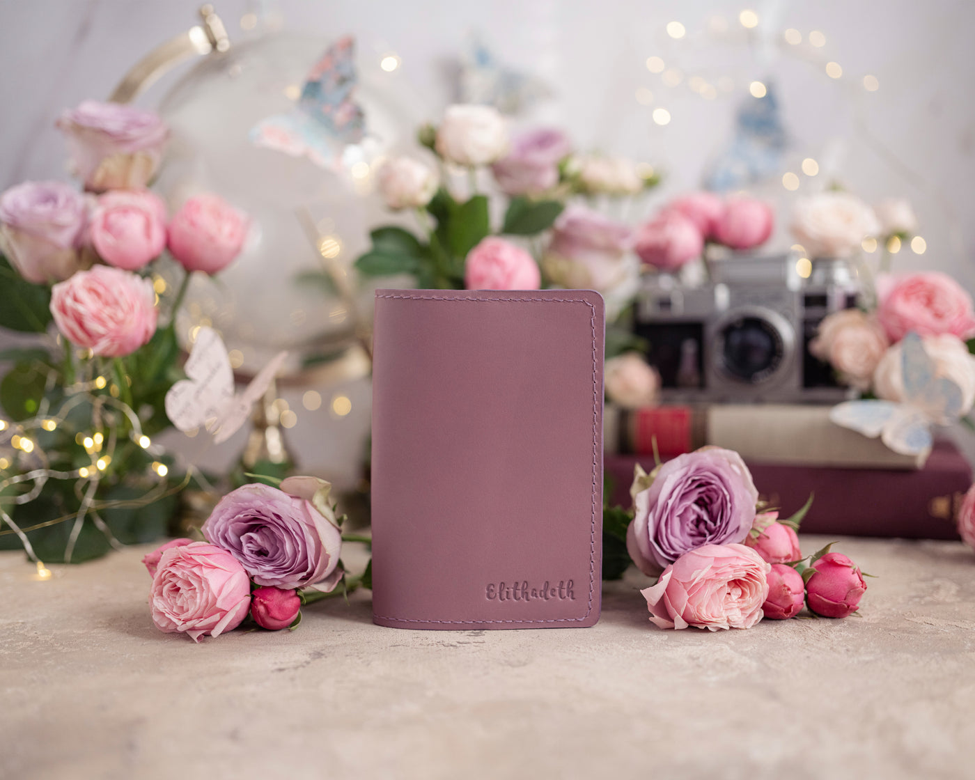 Personalized Passport Cover / Travel Wallet In Lilac Leather