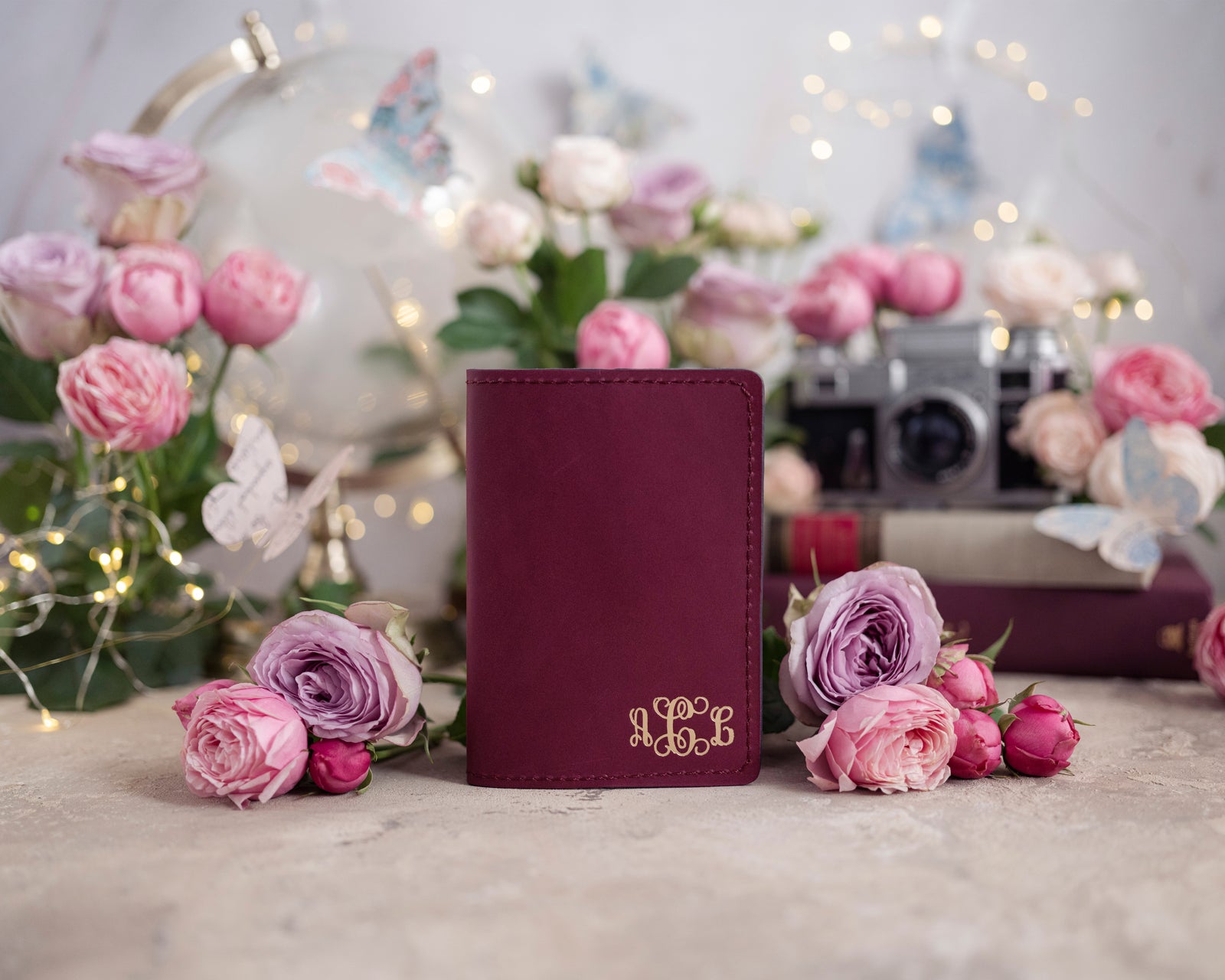 Personalized Passport Cover / Travel Wallet In Sangria Leather