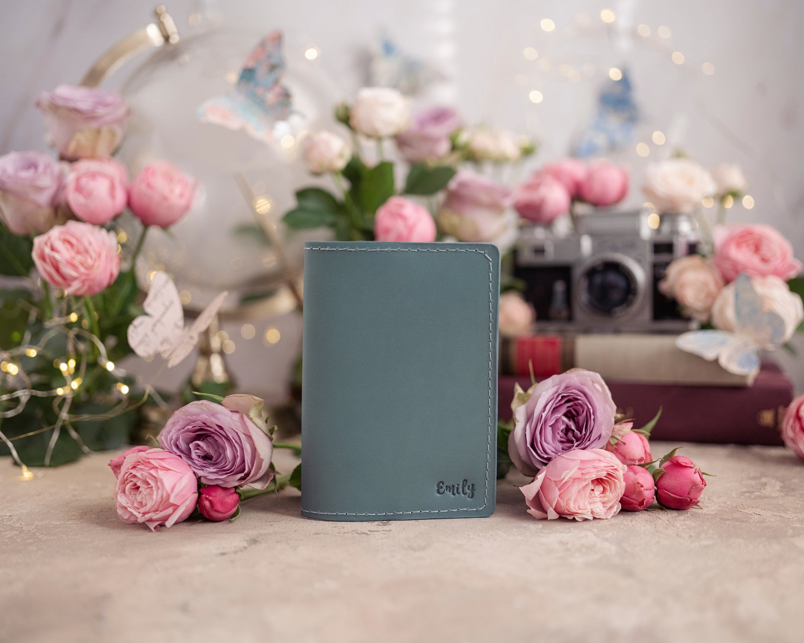 Personalized Passport Cover / Travel Wallet In Turquoise Leather