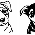 Two portrait styles drawn from one photo for engraving: a line drawing and a woodcut of a puppy