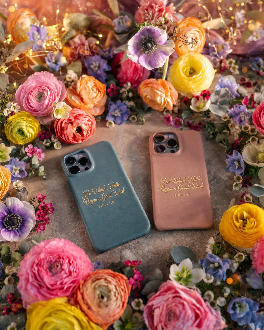 He Which Hath Begun A Good Work Phil. 1:6 handcrafted leather iPhone case, Christian scripture gift