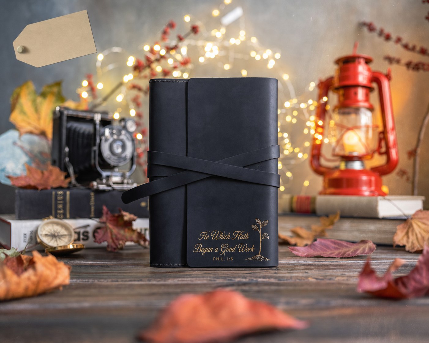 He Which Hath Begun A Good Work Phil. 1:6 handcrafted leather journal, Christian scripture gift