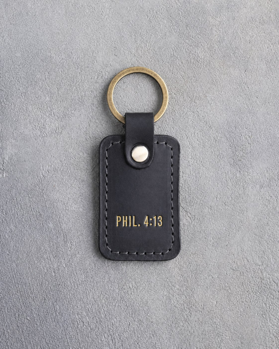 Phil. 4:13 Black handcrafted leather keychain, Christian scripture gift