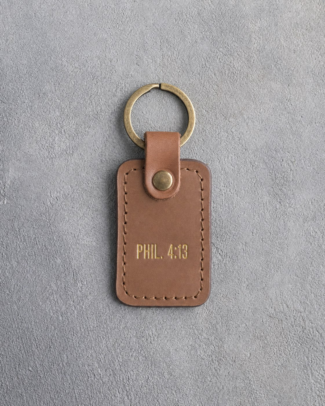 Phil. 4:13 Caramel handcrafted leather keychain, Christian scripture gift