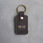 Phil. 4:13 Dark Espresso handcrafted leather keychain, Christian scripture gift