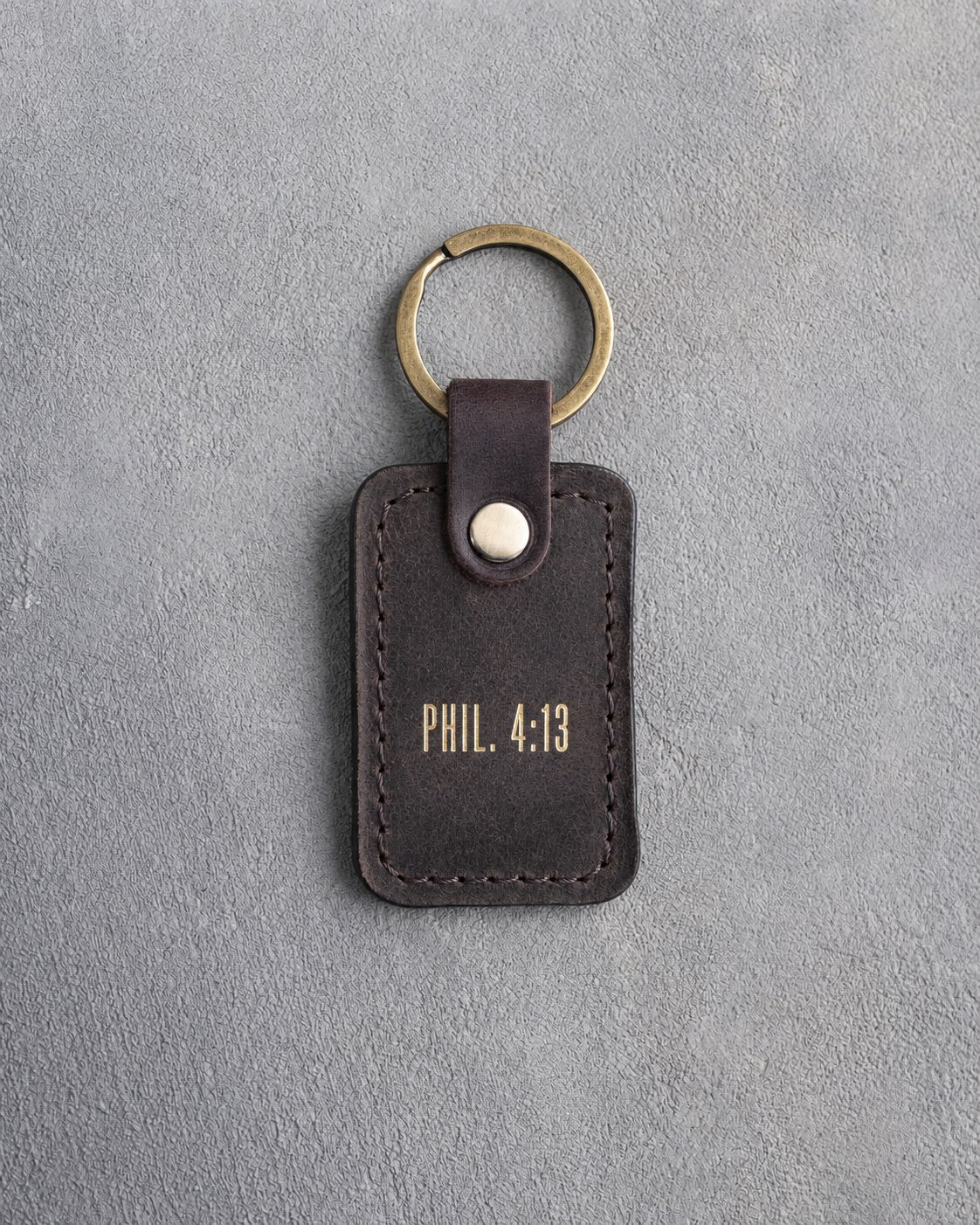 Phil. 4:13 Dark Espresso handcrafted leather keychain, Christian scripture gift