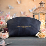 Phil. 4:13 Blueberry full-grain leather makeup bag, Christian scripture gift
