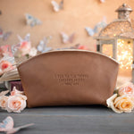 Phil. 4:13 Caramel full-grain leather makeup bag, Christian scripture gift
