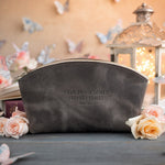 Phil. 4:13 Country Gray full-grain leather makeup bag, Christian scripture gift