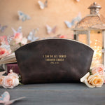 Phil. 4:13 Dark Espresso full-grain leather makeup bag, Christian scripture gift