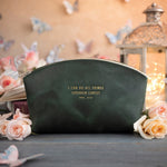 Phil. 4:13 Forest Green full-grain leather makeup bag, Christian scripture gift