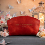 Phil. 4:13 Poppy Red full-grain leather makeup bag, Christian scripture gift